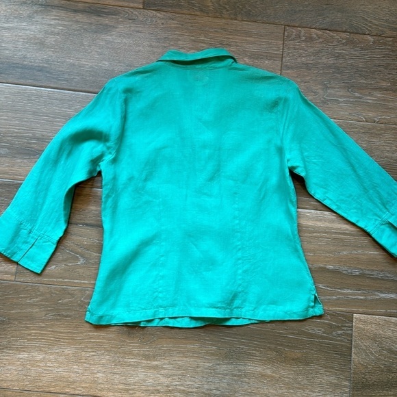 Talbots Irish linen green blouse size 12 petite - Picture 8 of 9